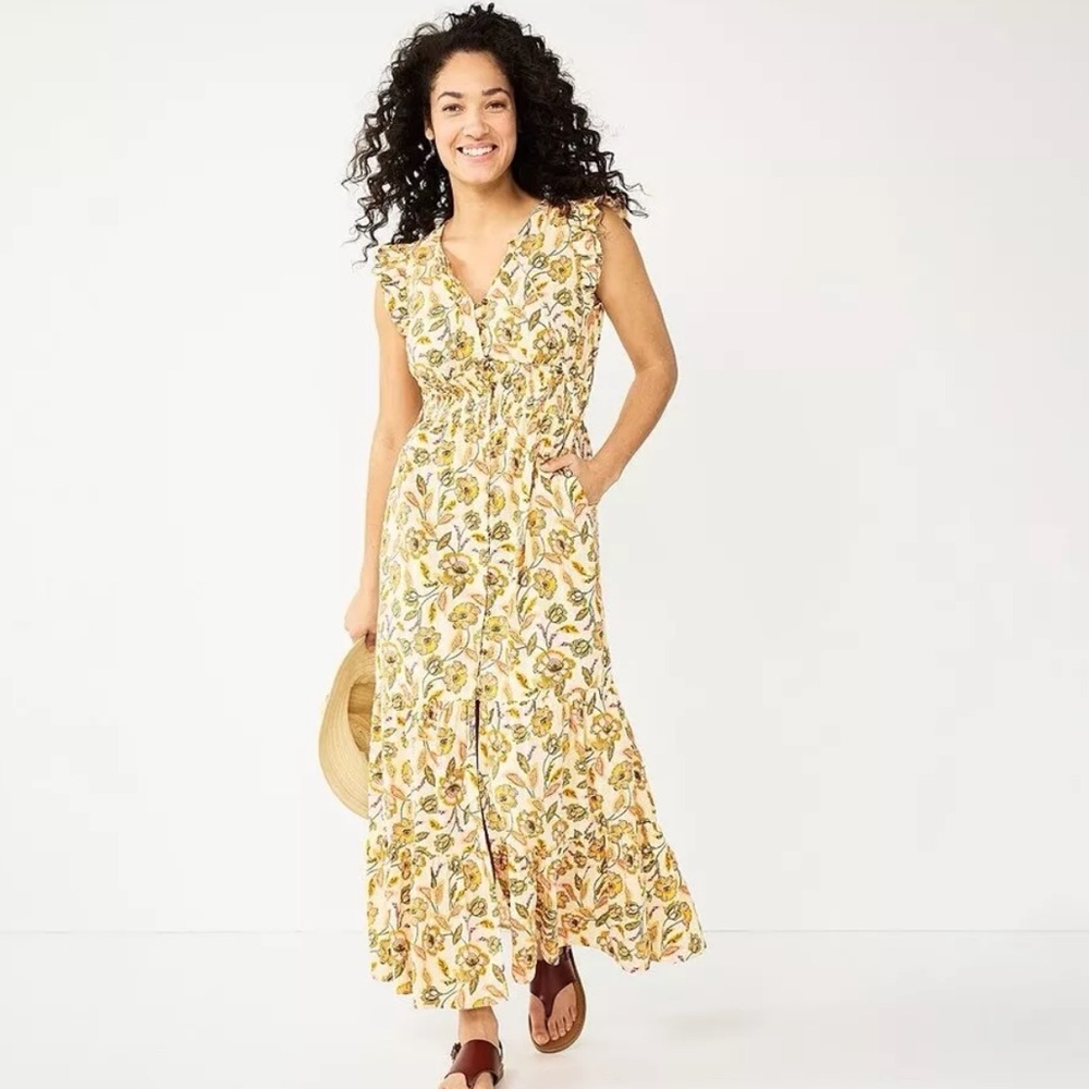 Sonoma Floral Maxi Dress Size XL Ruffle Smocked Tiered Cottage (Final Price